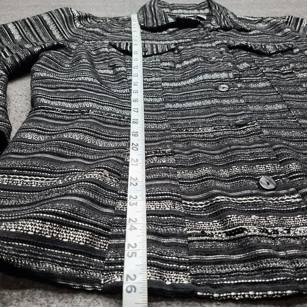 Chicos Jacket Womens 2 Metallic Striped Sequin‎ Blazer Textured Modern Black